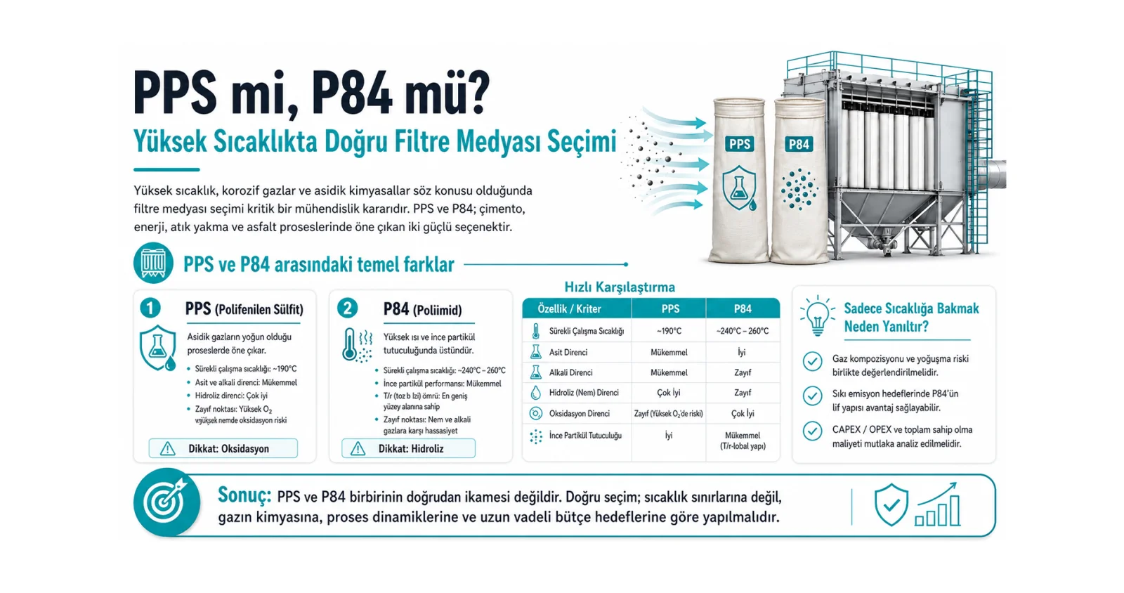 Yüksek Sıcaklık Filtrelemesinde PPS ve P84 Karşılaştırması